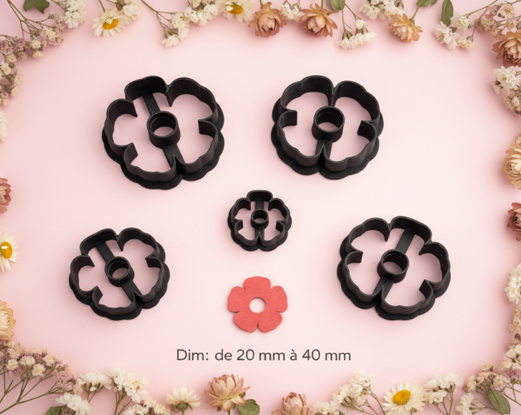 Emporte-pièce pour bijoux – DIY boucles d’oreilles – Fleur ajourée avec trou central – 5 tailles. EP-53