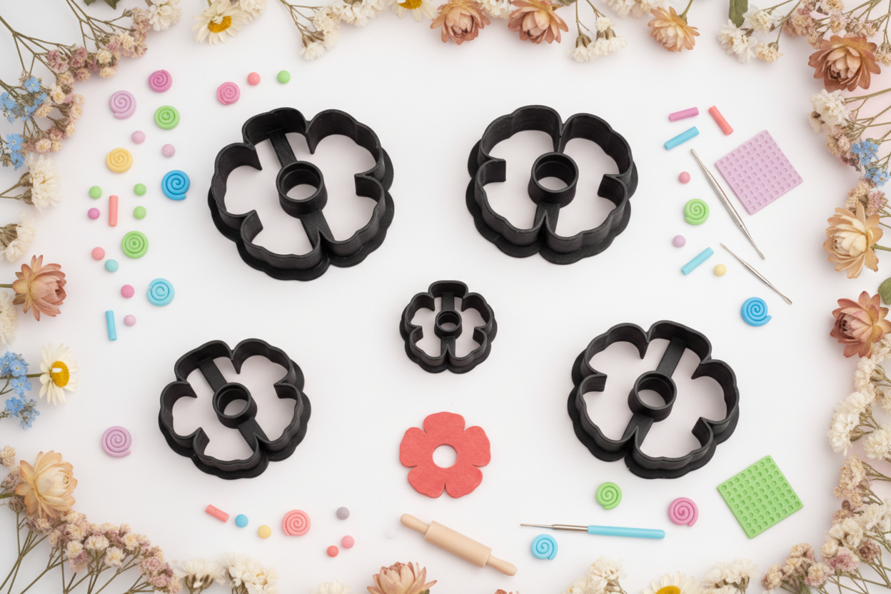 Emporte-pièce pour bijoux – DIY boucles d’oreilles – Fleur ajourée avec trou central – 5 tailles. EP-53