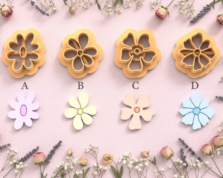 Emporte-pièces fleurs stylisées – cutters pâte polymère bijoux DIY pampilles – 4 modèles au choix A B C D – 20 à 45 mm – EP-275 – fabriqué en France