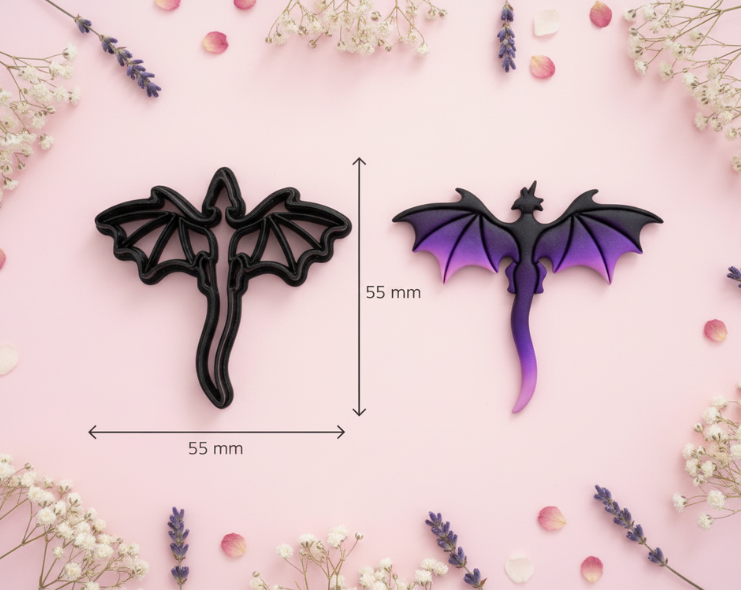 Emporte-pièce dragon ailé pour bijoux DIY – Silhouette fantastique – 55 mm. EP-92