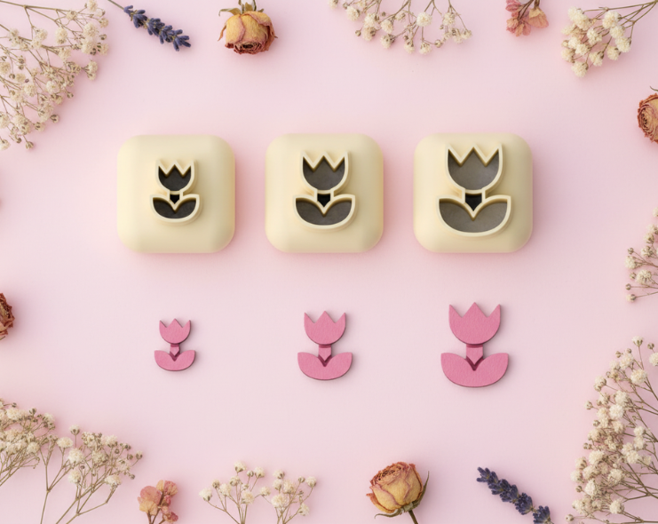 Mini emporte-pièce tulipe – cutter pâte polymère bijoux DIY breloques – 8 10 12 mm – EP-317 – fabriqué en France