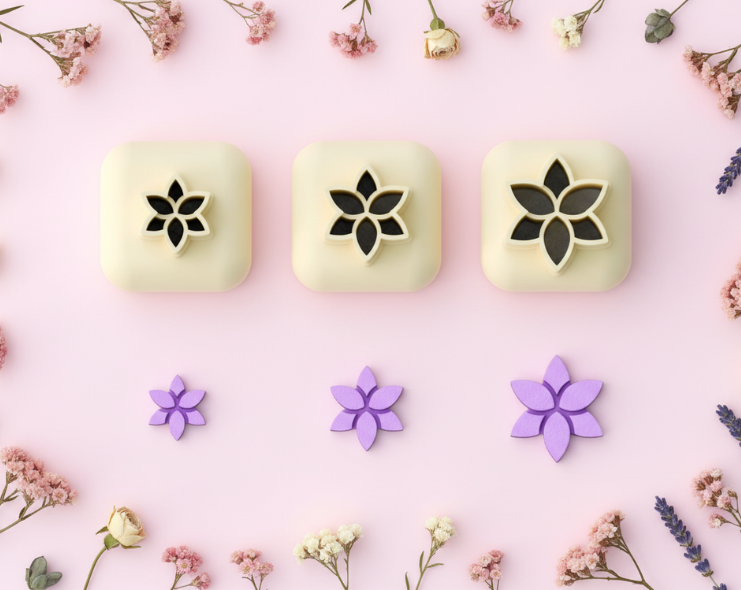 Mini emporte-pièce fleur étoilée – cutter pâte polymère bijoux DIY breloques – 8 10 12 mm – EP-323 – fabriqué en France