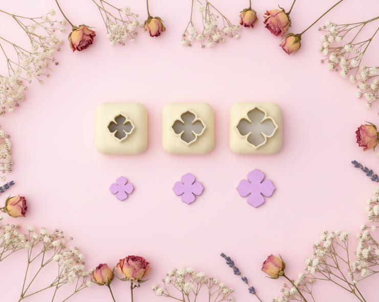 Mini emporte-pièce fleur trèfle – cutter pâte polymère bijoux DIY breloques – 8 10 12 mm – EP-325 – fabriqué en France