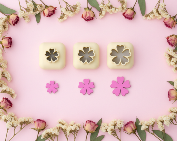Mini emporte-pièce fleur cœur – cutter pâte polymère bijoux DIY breloques – 8 10 12 mm – EP-326 – fabriqué en France