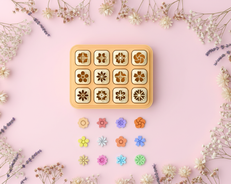 Set mini emporte-pièces fleurs – 12 modèles – cutter pâte polymère bijoux DIY – avec ou sans socle – EP-330 – fabriqué en France