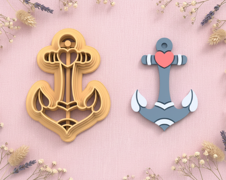 Emporte-pièce ancre cœur – pâte polymère bijoux DIY – 30 à 50 mm – EP-336 – fabriqué en France