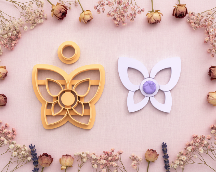 Emporte-pièces papillon + rond – lot de 2 – pâte polymère bijoux DIY – 30 à 50 mm – EP-338 – fabriqué en France