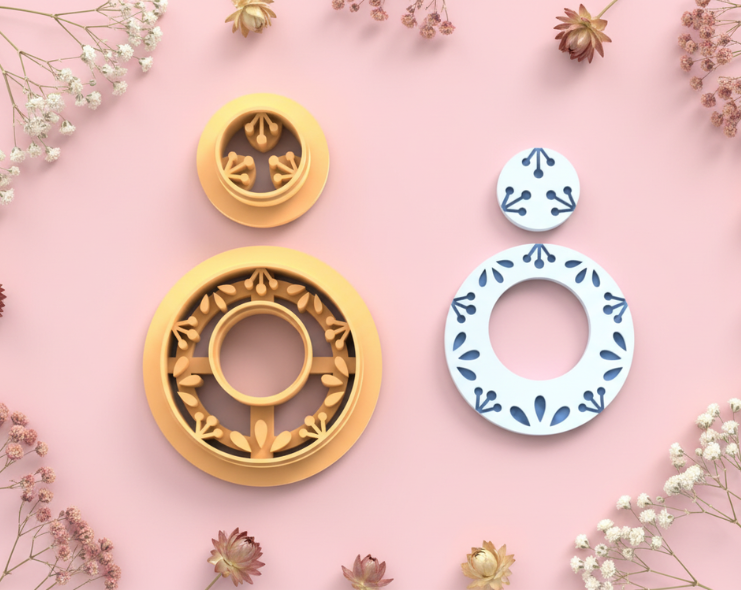 Emporte-pièces cercle fleuri + rond – lot de 2 – pâte polymère bijoux DIY – 30 à 50 mm – EP-341 – fabriqué en France