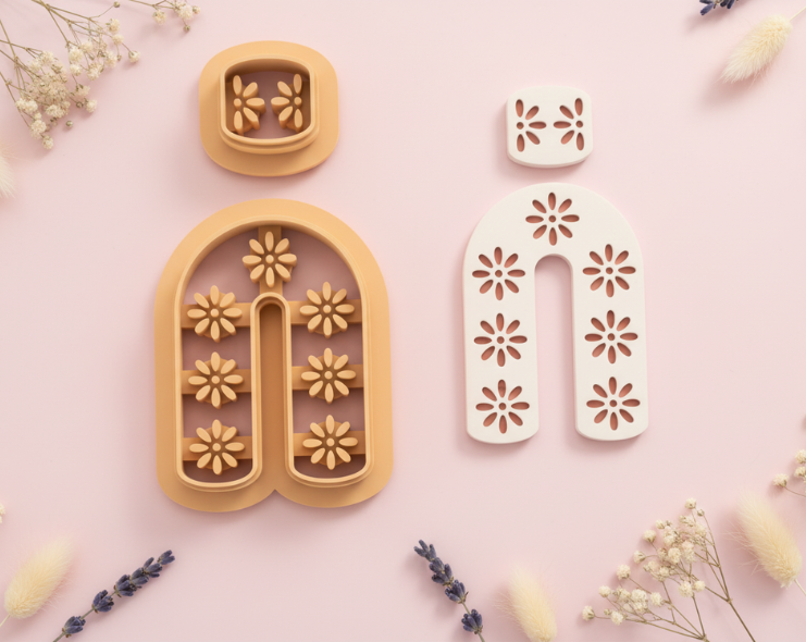 Emporte-pièces arche fleurie + carré – lot de 2 – pâte polymère bijoux DIY – 40 à 60 mm – EP-342 – fabriqué en France