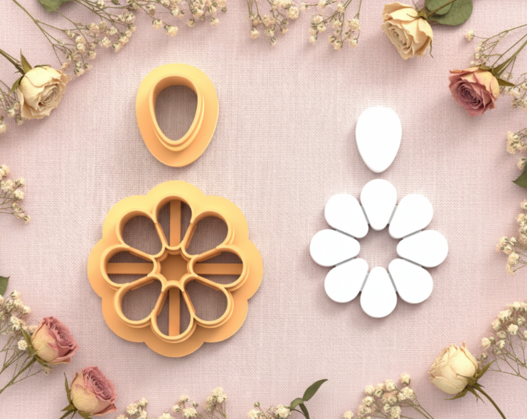 Emporte-pièces fleur pétales + goutte – lot de 2 – pâte polymère bijoux DIY – 30 à 50 mm – EP-344 – fabriqué en France