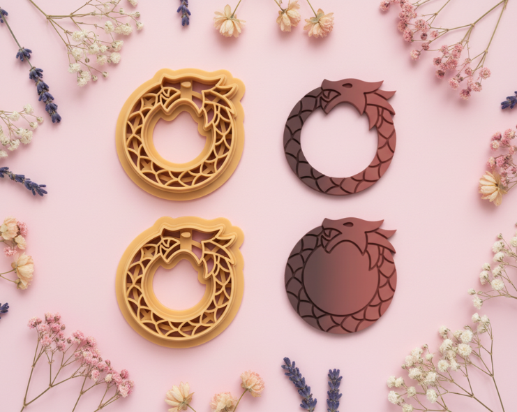 Emporte-pièces dragon – lot de 2 – pâte polymère bijoux DIY – 25 à 45 mm – EP-357 – fabriqué en France
