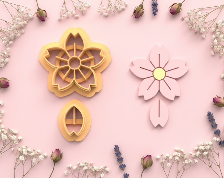 Emporte-pièces fleur sakura + pétale – lot de 2 – pâte polymère bijoux DIY – 25 à 45 mm – EP-361 – fabriqué en France
