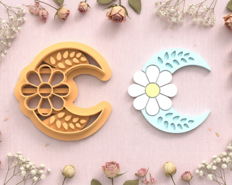 Emporte-pièce lune fleur marguerite – pâte polymère bijoux DIY – 25 à 45 mm – EP-363 – fabriqué en France