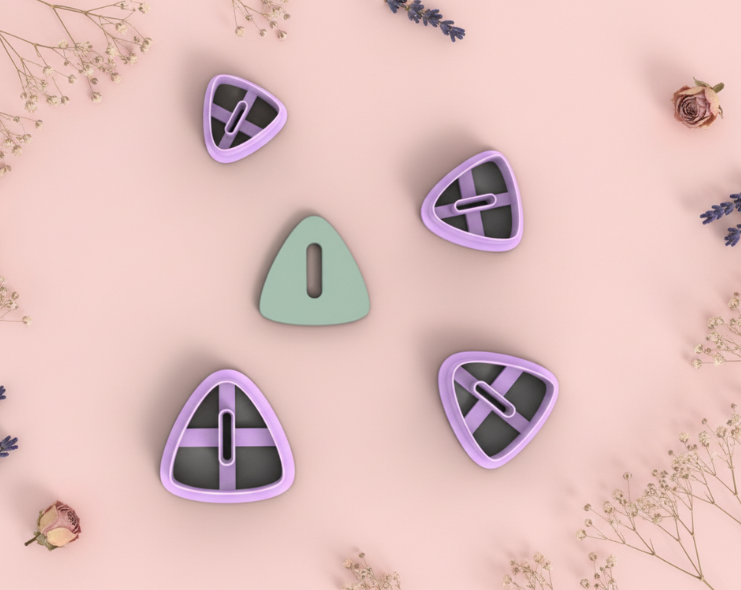 Emporte-pièce triangle arrondi avec fente – pâte polymère bijoux DIY – 25 à 45 mm – EP-367 – fabriqué en France