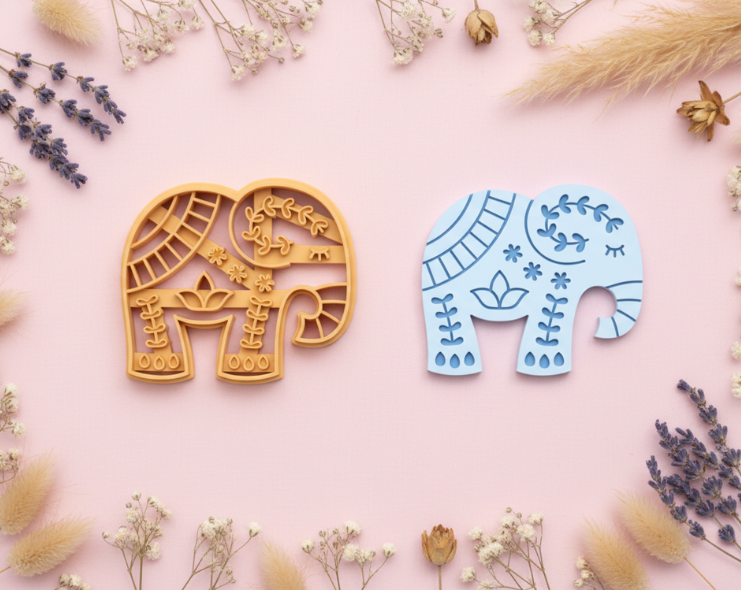 Emporte-pièce éléphant mandala – pâte polymère bijoux DIY – 25 à 45 mm – EP-371 – fabriqué en France