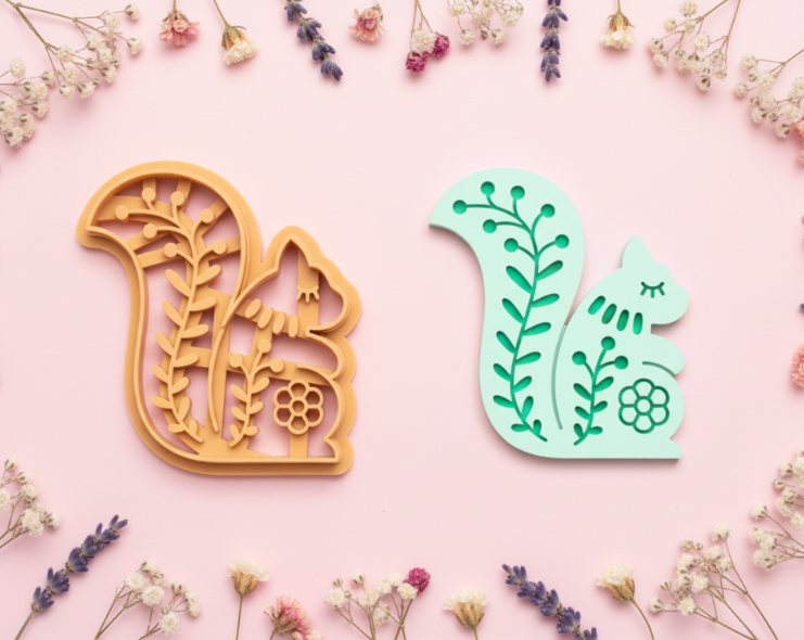 Emporte-pièce écureuil floral – pâte polymère bijoux DIY – 25 à 45 mm – EP-378 – fabriqué en France