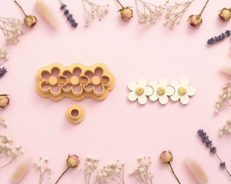 Emporte-pièce barrette fleurs – pâte polymère bijoux DIY – 40 à 60 mm – EP-385 – fabriqué en France