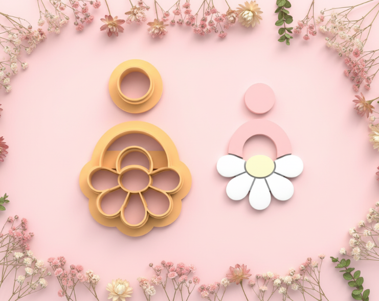 Emporte-pièce fleur pampille avec attache – pâte polymère bijoux DIY – 25 à 45 mm – lot de 2 – EP-387 – fabriqué en France