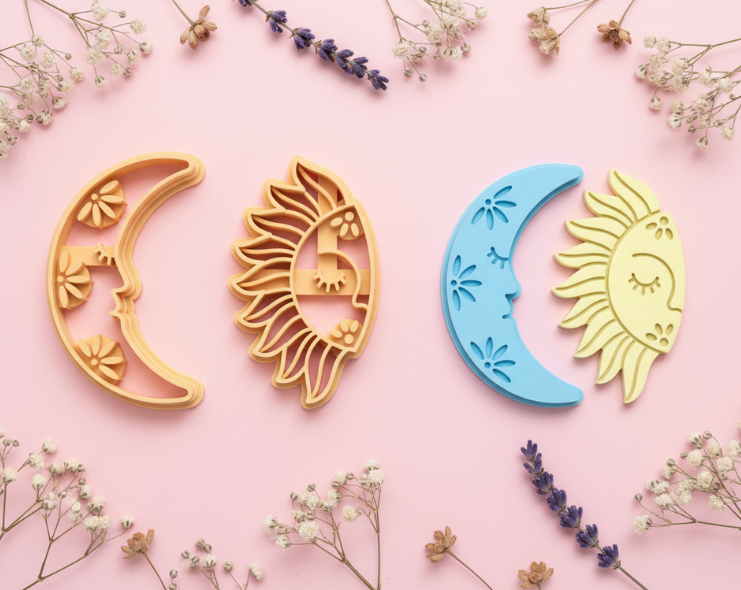 Emporte-pièce lune & soleil pampilles – pâte polymère bijoux DIY – 30 à 50 mm – EP-389 – fabriqué en France