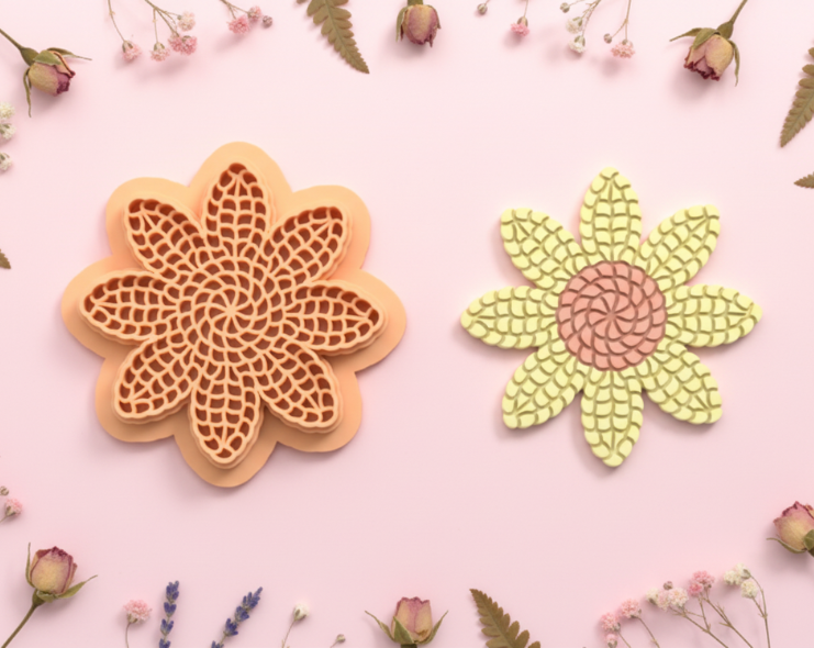 Emporte-pièce fleur spirale tournesol texturée pampille – pâte polymère bijoux DIY – 30 à 50 mm – EP-395 - fabriqué en France