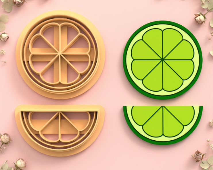 Emporte-pièce agrume citron rond & demi Lot de 2 – pâte polymère bijoux DIY – 25 à 45 mm – EP-397 – fabriqué en France