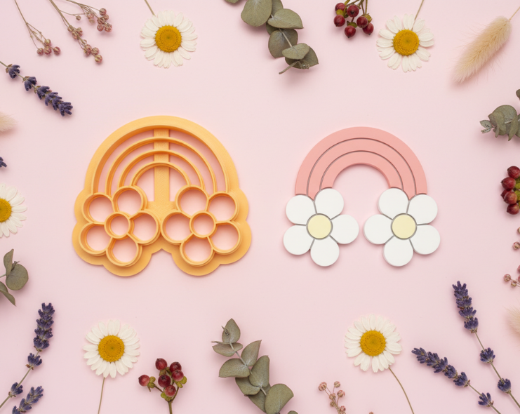 Emporte-pièce arc-en-ciel fleurs pampille – pâte polymère bijoux DIY – 25 à 45 mm – EP-400 – fabriqué en France