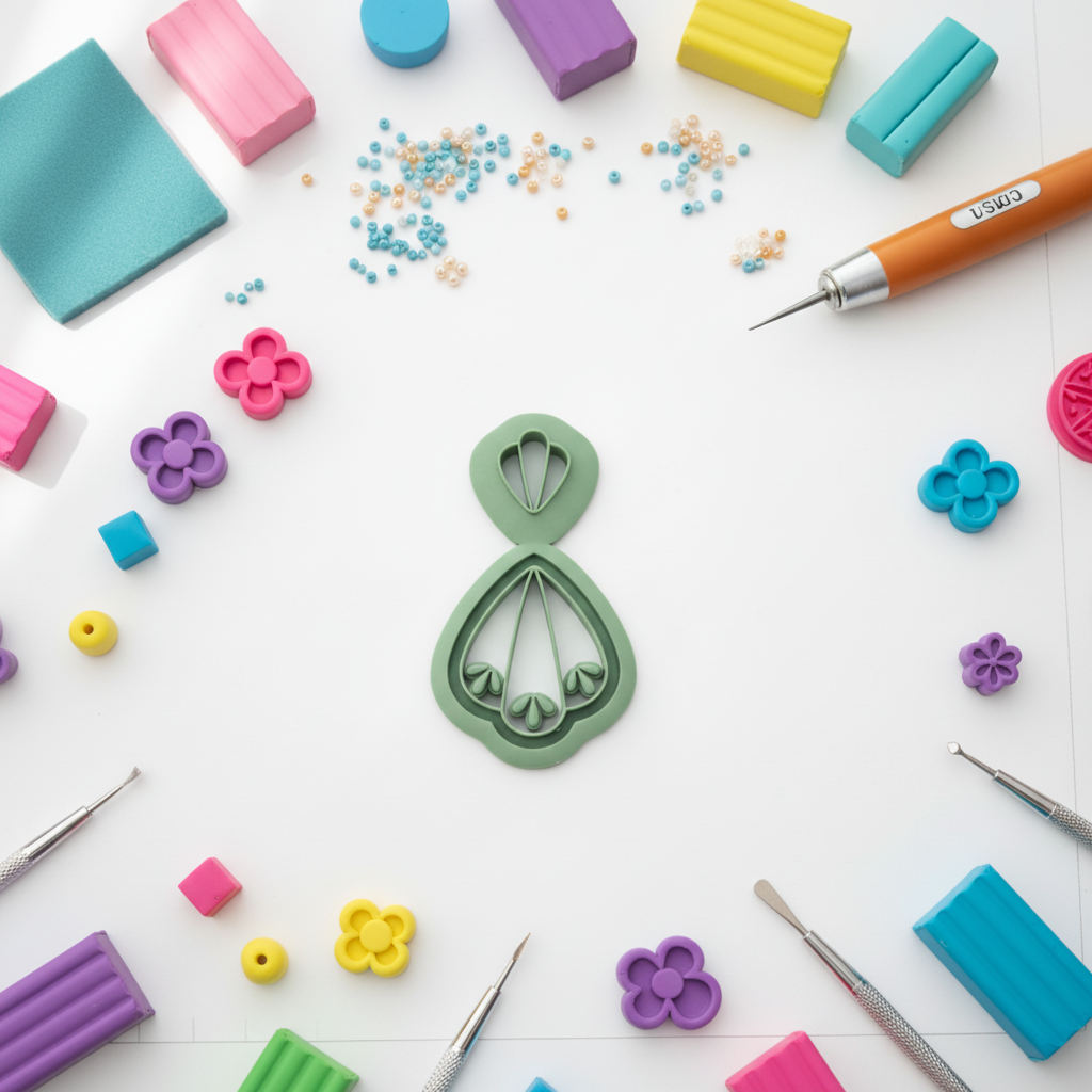 Emporte-pièce goutte fleur ajourée – cutter pâte polymère bijoux DIY pampilles – 40 à 55 mm – EP-189 – fabriqué en France