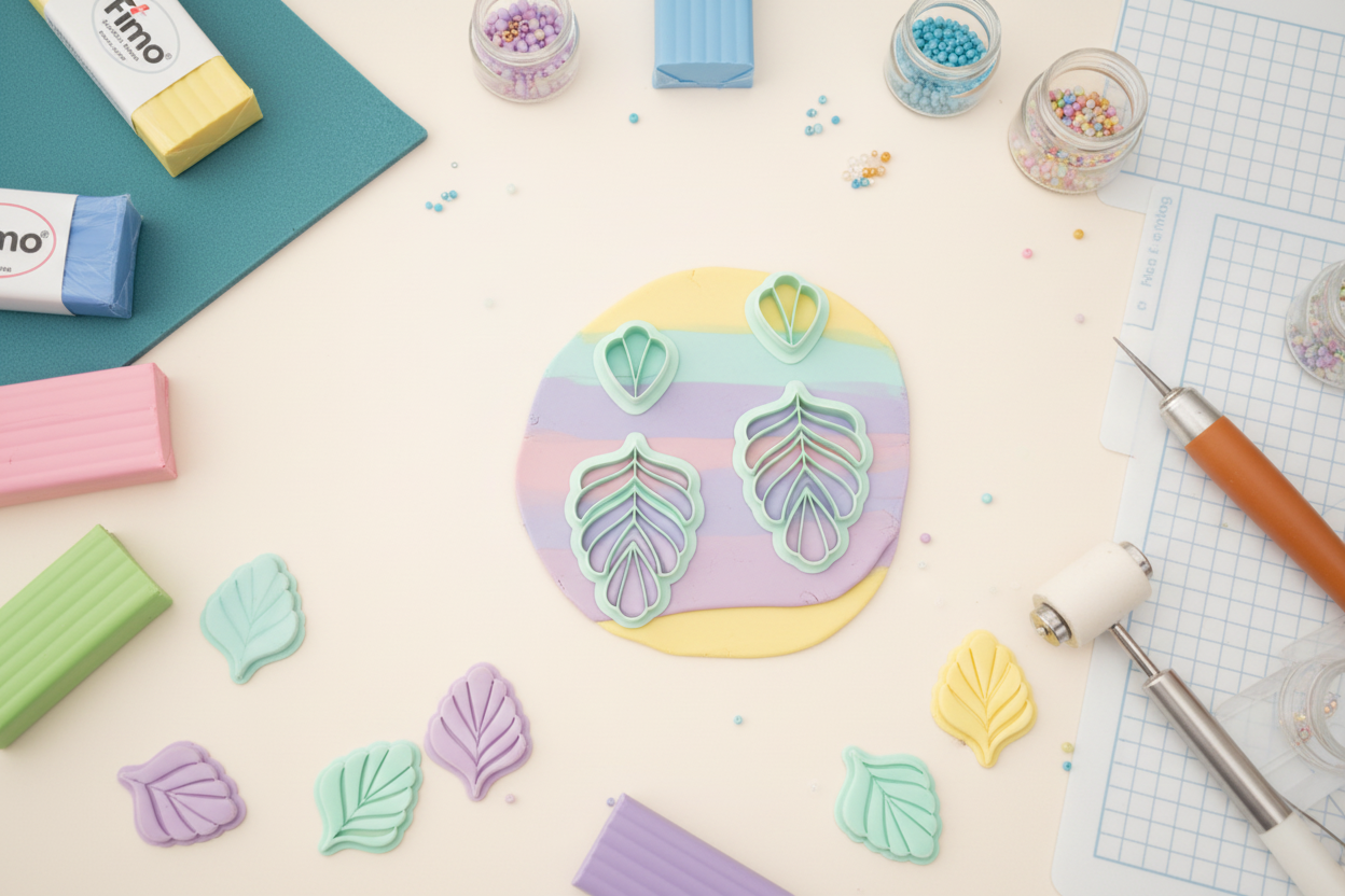 Emporte-pièces feuille plume – lot de 2 cutters pâte polymère – bijoux DIY pampilles – 40 à 55 mm – EP-188 – fabriqué en France