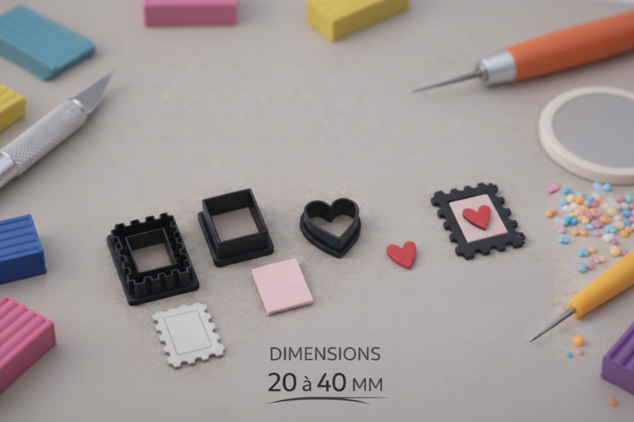 Emporte-pièces timbre cœur – lot de 3 cutters pâte polymère – bijoux DIY pampilles – 20 à 40 mm – fabriqué en France. EP- 140