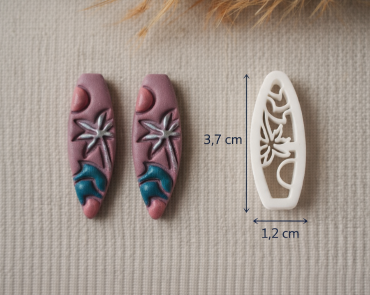 Emporte-pièce pour boucles d’oreilles – Forme allongée ajourée florale – DIY argile polymère