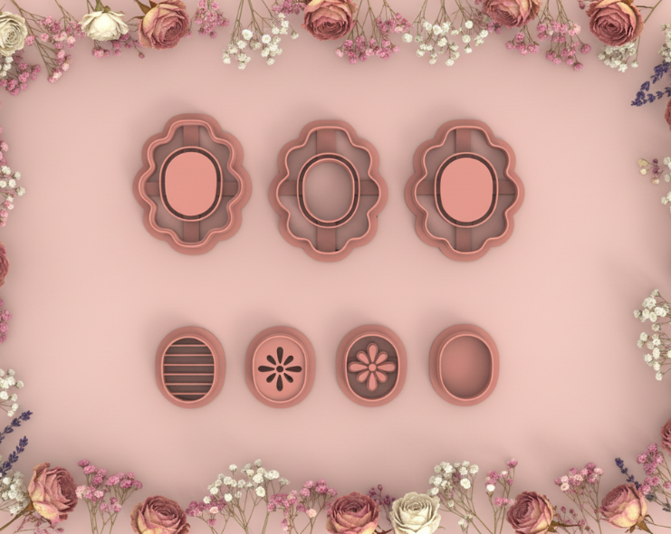 Kit emporte-pièces ovales texturés – bijoux pâte polymère – fleurs relief & motifs – lot complet DIY –