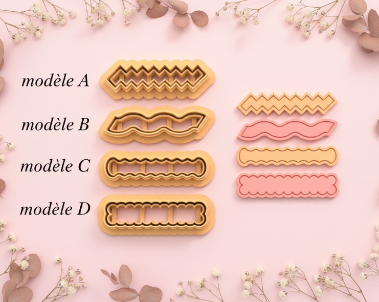 Emporte-pièce barrettes fantaisie – pâte polymère bijoux DIY – 40 à 60 mm – 4 modèles A B C D – fabriqué en France