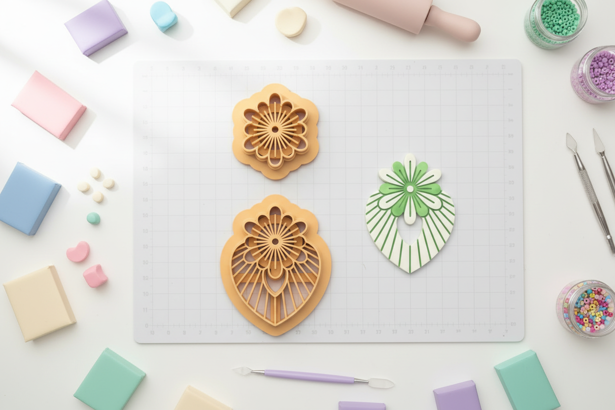 Emporte-pièces fleur rayonnante – 2 parties – cutters pâte polymère bijoux – pampilles florales détaillées – design éventail – 30 à 50 mm – EP-203 – fabriqué en France