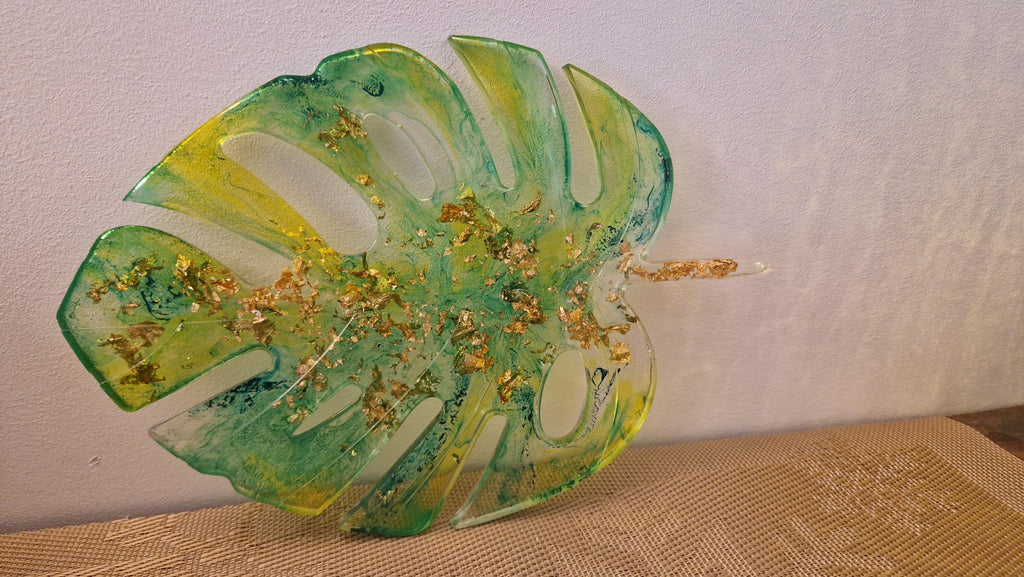 Plateau Monstera vert et or
