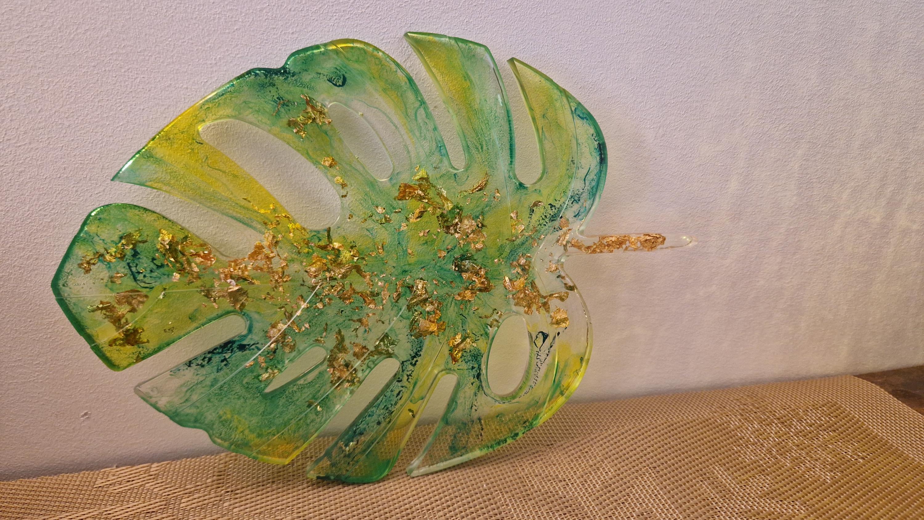 Plateau Monstera vert et or