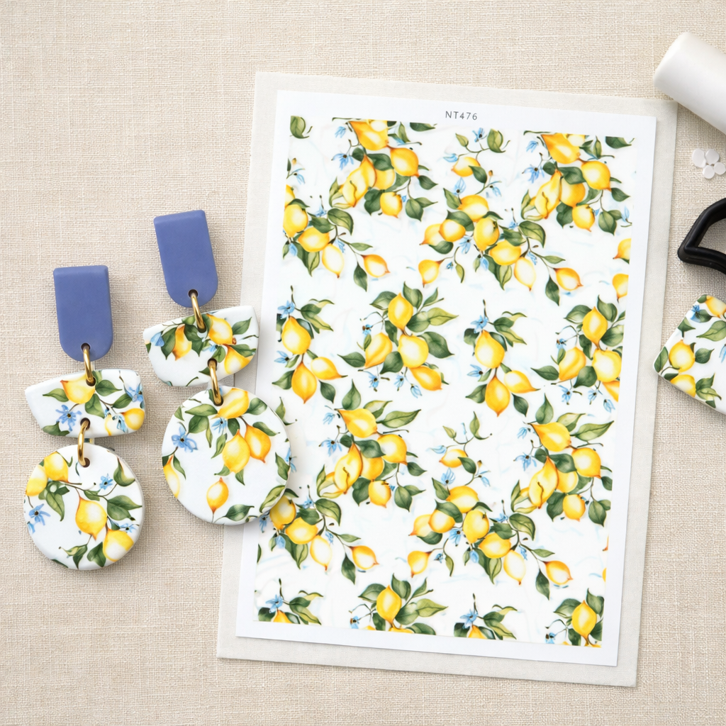 Feuille de transfert citrons pour pâte polymère  – 10 × 14 cm – DIY bijoux. TF36