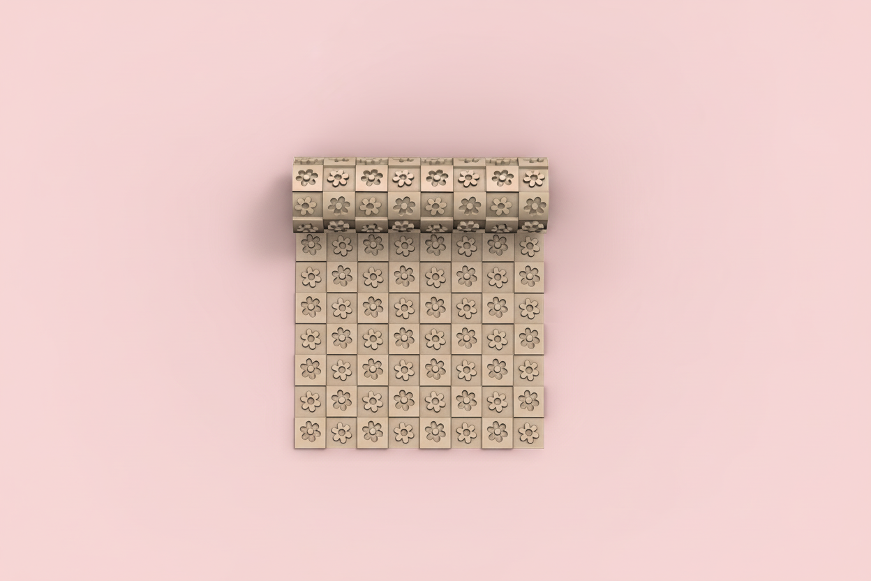 Rouleau texturé fleurs répétées – texture pâte polymère – motif floral damier – DIY bijoux –