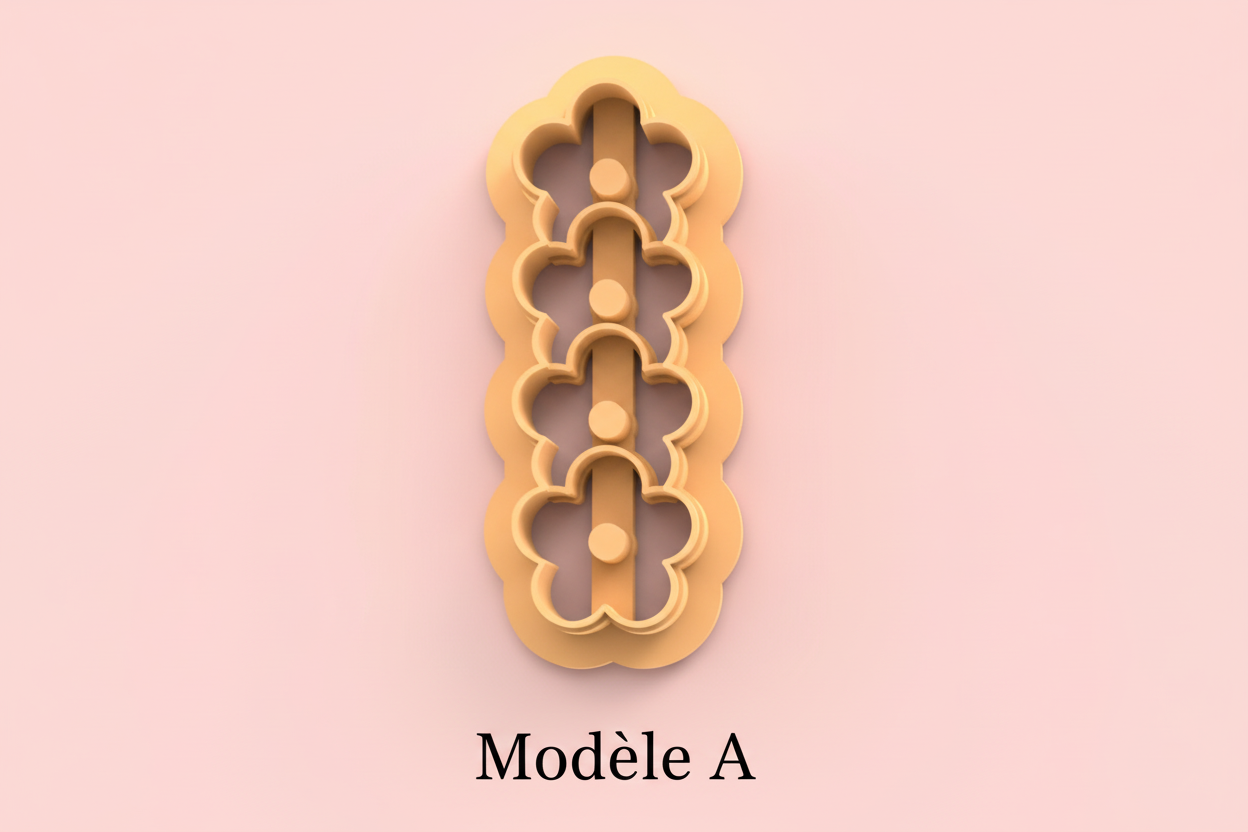 Emporte-pièce barrette fleurs – cutter pâte polymère accessoires cheveux DIY – modèle A ou B – 40 à 60 mm – EP-277 – fabriqué en France