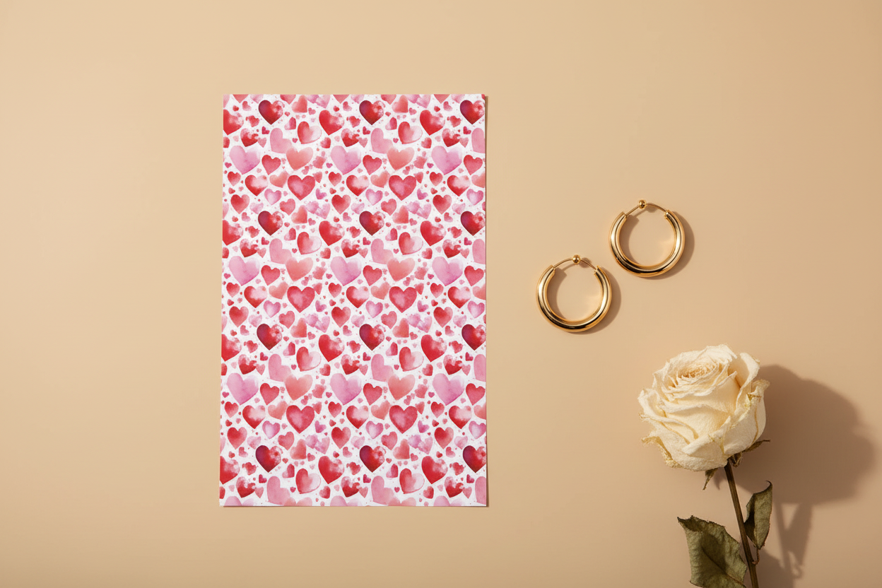 Feuille de transfert coeur pour pâte polymère  – 10 × 14 cm – DIY bijoux. TF23