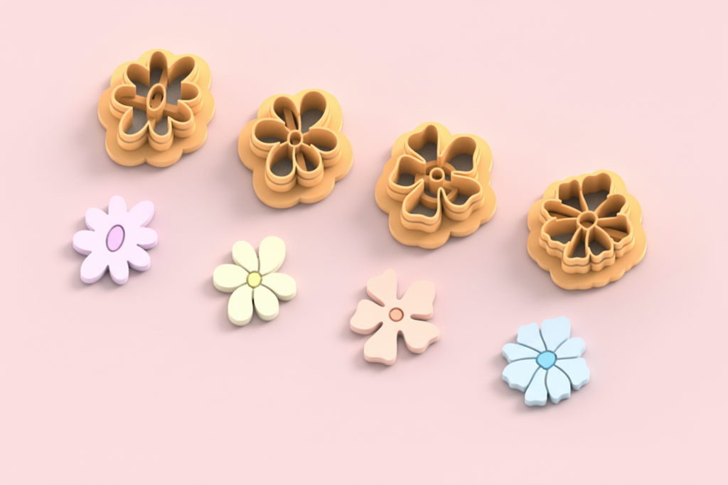 Emporte-pièces fleurs stylisées – cutters pâte polymère bijoux DIY pampilles – 4 modèles au choix A B C D – 20 à 45 mm – EP-275 – fabriqué en France