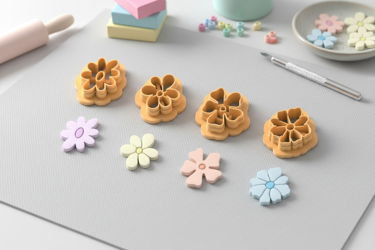 Emporte-pièces fleurs stylisées – cutters pâte polymère bijoux DIY pampilles – 4 modèles au choix A B C D – 20 à 45 mm – EP-275 – fabriqué en France