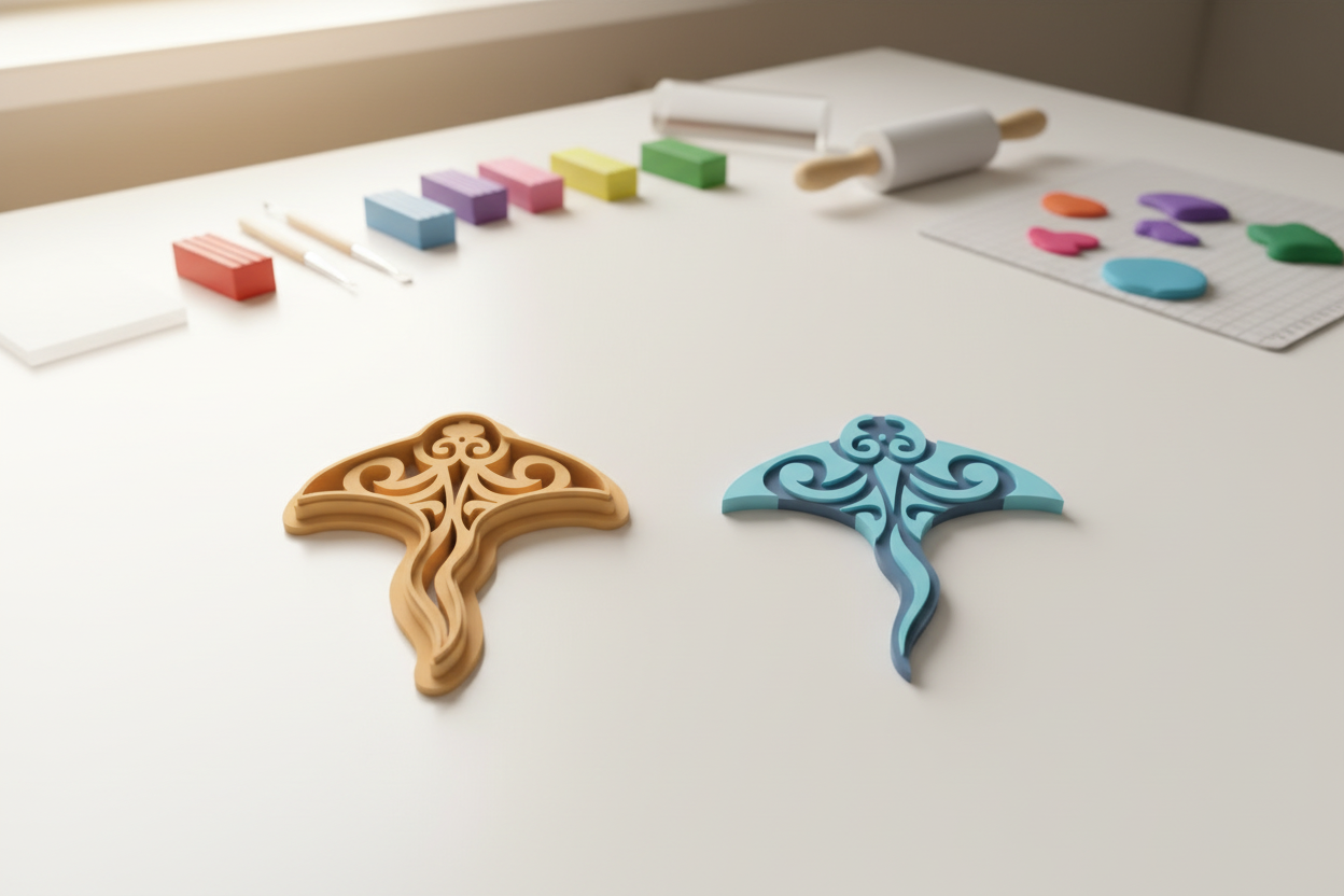 Emporte-pièce raie manta stylisée – cutter pâte polymère bijoux – pampilles design marin élégant – 25 à 45 mm – EP-259 – fabriqué en France