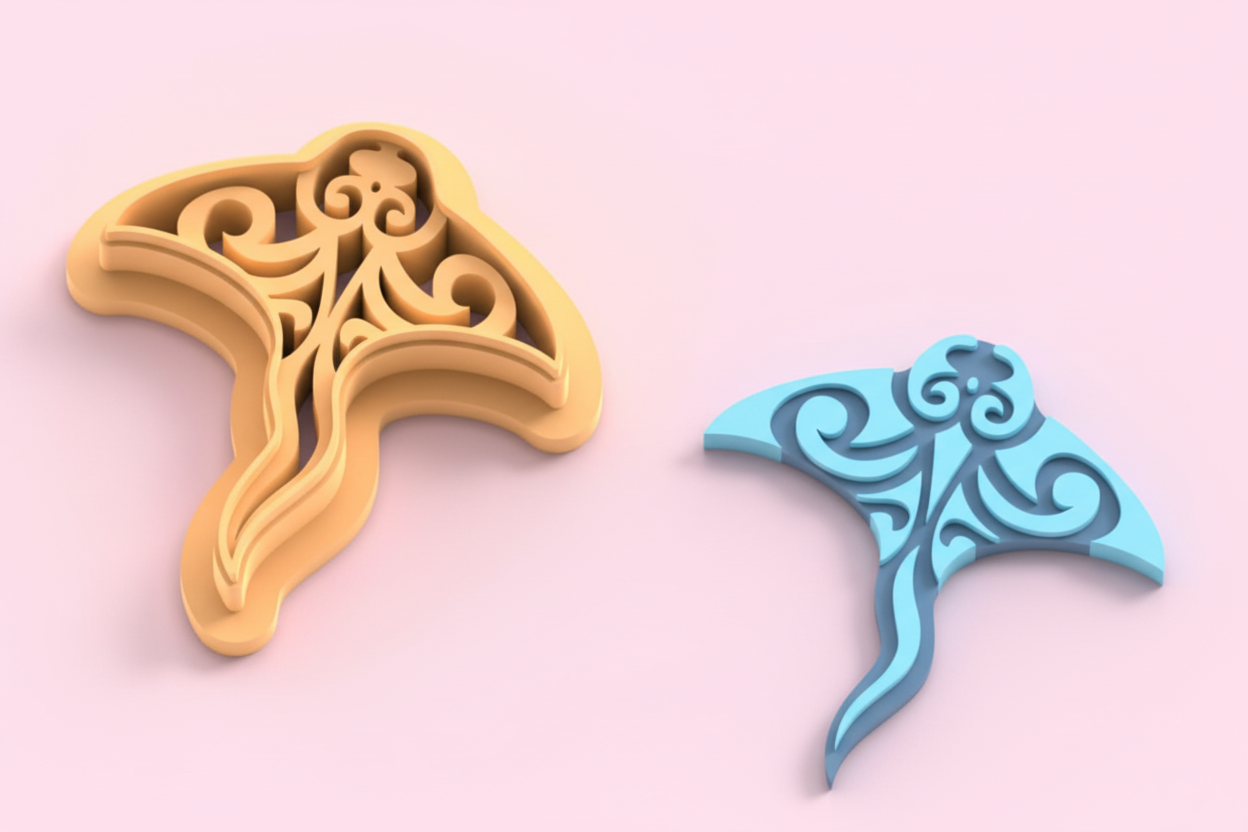 Emporte-pièce raie manta stylisée – cutter pâte polymère bijoux – pampilles design marin élégant – 25 à 45 mm – EP-259 – fabriqué en France