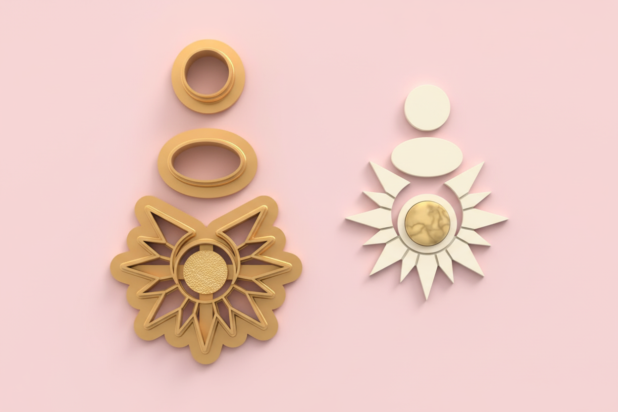 Emporte-pièces soleil rayonnant – lot de 3 cutters pâte polymère – bijoux DIY pampilles – design solaire moderne – 40 à 60 mm – EP-261 – fabriqué en France