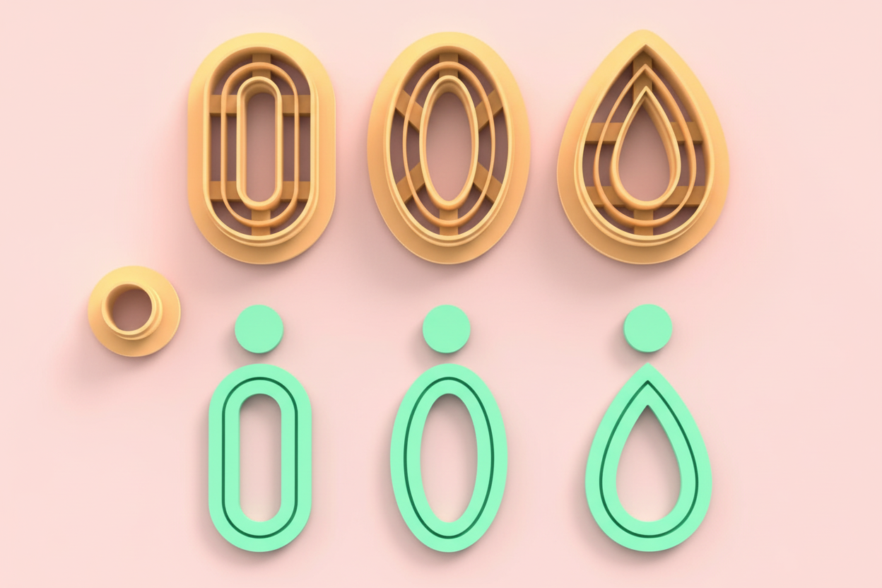 Emporte-pièces ovales et goutte – lot de 2 cutters pâte polymère bijoux DIY pampilles – 3 modèles au choix A B C – 30 à 50 mm – EP-268 – fabriqué en France