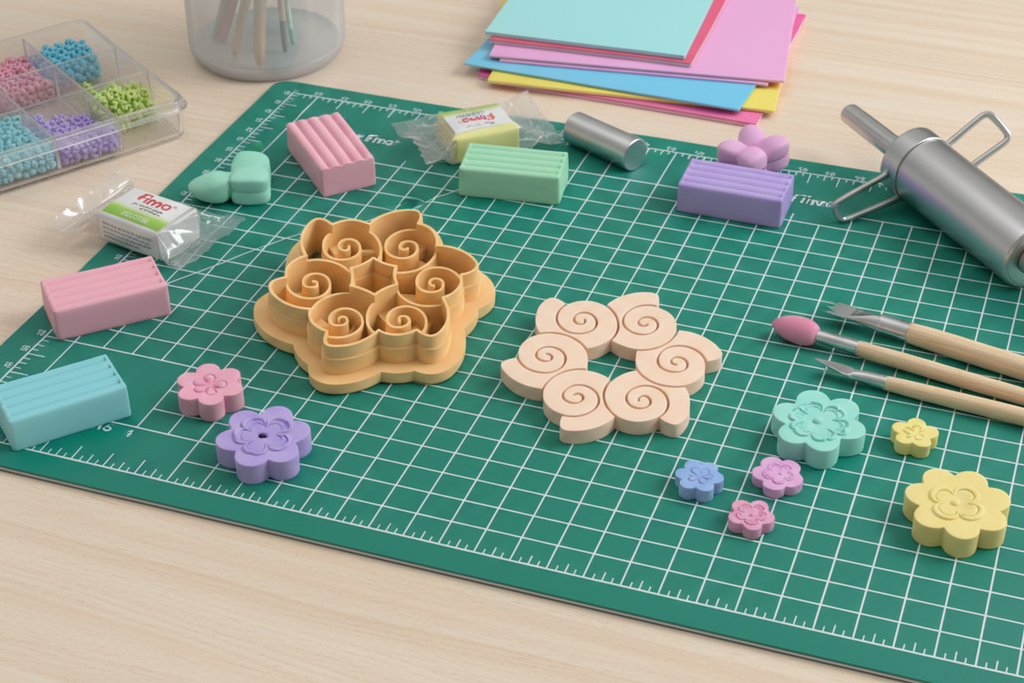 Emporte-pièce fleur géométrique ajourée – bijoux pâte polymère – 25 à 45 mm – EP-215