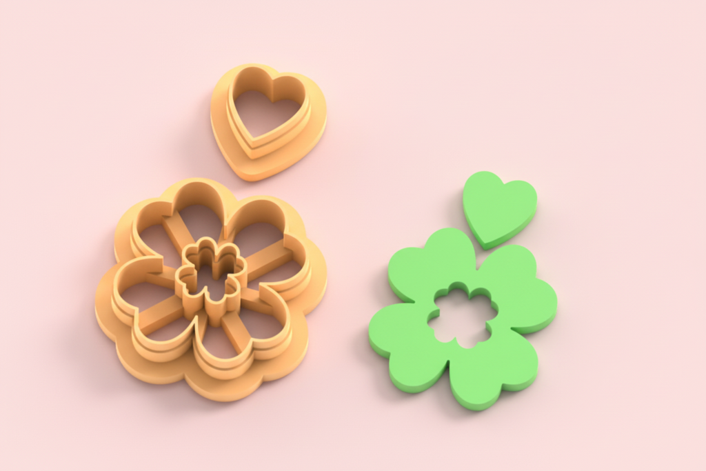 Emporte-pièce fleur cœur & mini cœur – bijoux pâte polymère – 25 à 45 mm – EP-216