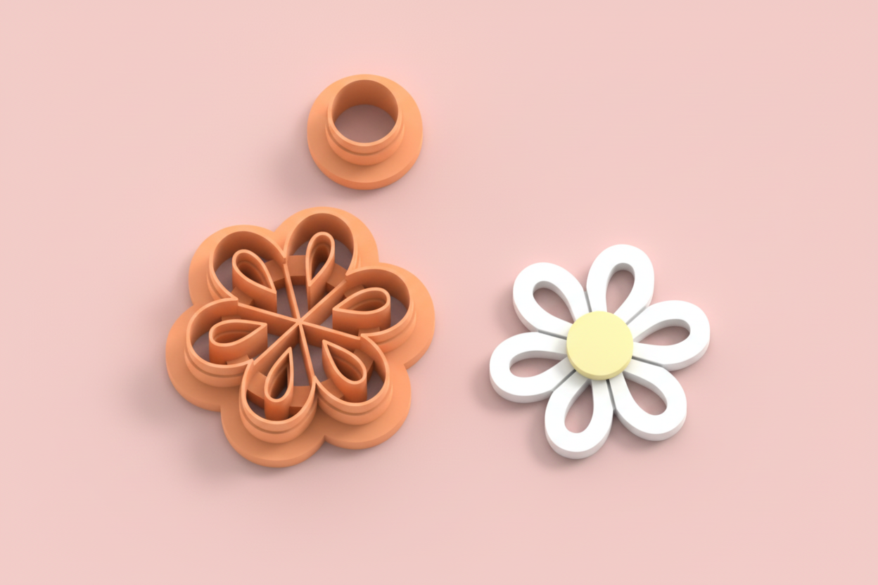 Emporte-pièces fleur marguerite stylisée & rond – lot de 2 – bijoux pâte polymère – 25 à 45 mm – EP-218