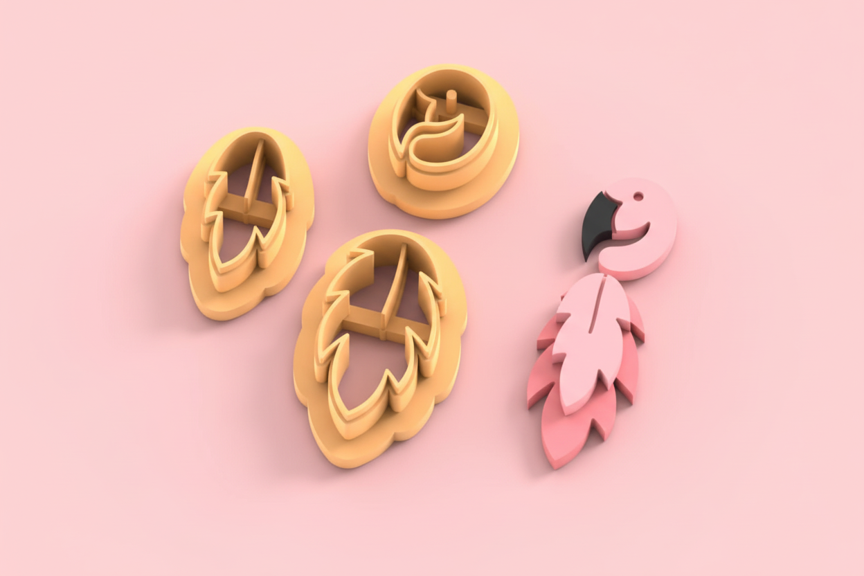 Emporte-pièces feuilles & flamant rose – lot de 3 – bijoux pâte polymère – 30 à 50 mm – EP-220