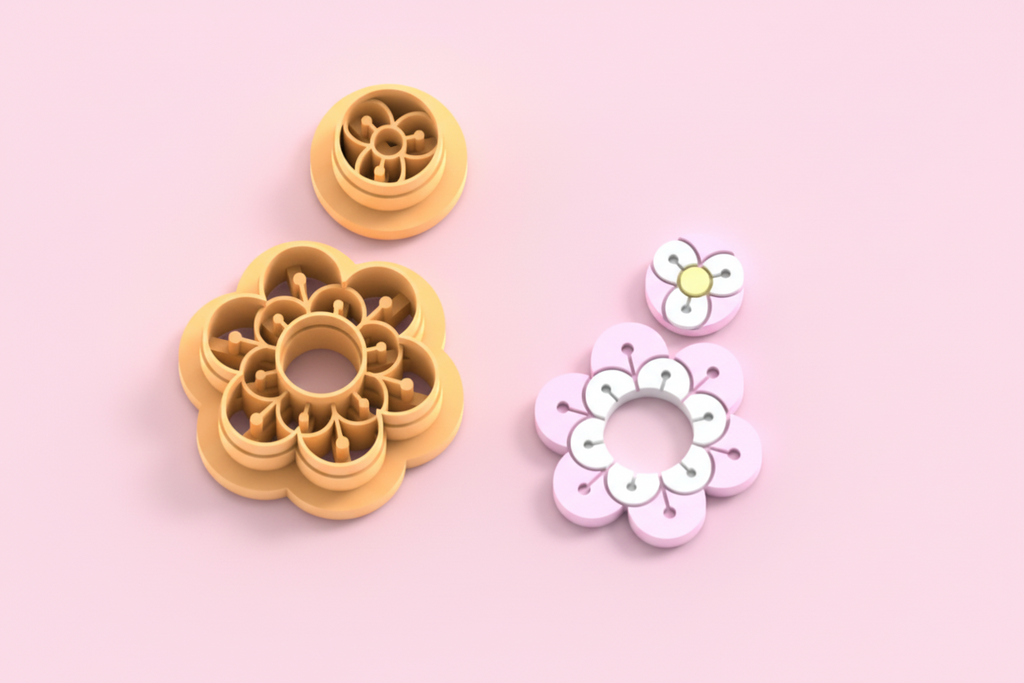 Emporte-pièces fleur ajourée & mini fleur – lot de 2 – bijoux pâte polymère – 30 à 50 mm – EP-221